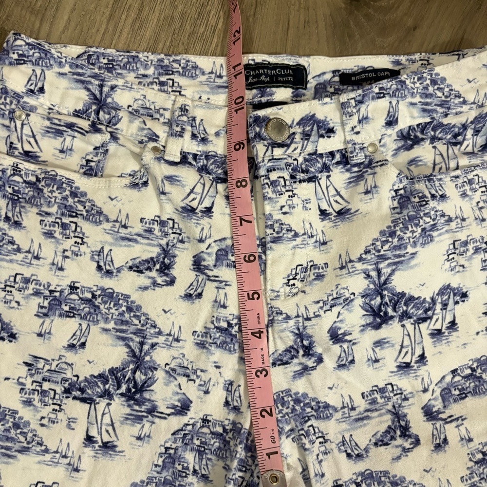 Charter Club Womens Nautical Bristol Capri Pants Jeans Blue White Sz 6P Coastal - Picture 7 of 9
